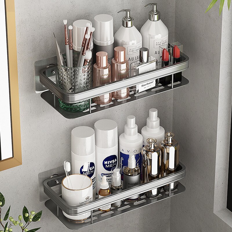 Gray Stainless steel Bathroom Shelves No-Drill Corner Cabinet Shower Storage Toilet Organizer Bathroom Holder Полка Для Ванной