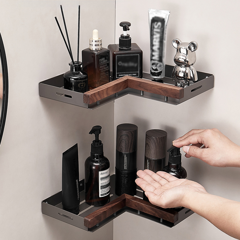 Badezimmer regal Eckraum Aluminium Holz Bad Dreieck Korb Duschraum Lager regal Wand montage