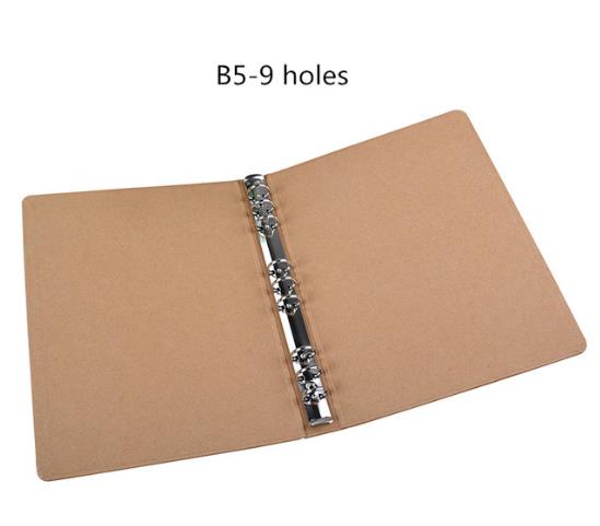 Vintage A4/A5/B5/A6 Kraft Folder Documents 4 Kraft Binder with Clip Stationery Office School Supplies: B5-9holes