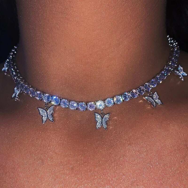 Stonefans Monarch Vlinder Ketting Hanger Rhinestone Sieraden Voor Vrouwen Bling Crystal Choker Verklaring Ketting Tennis Chain