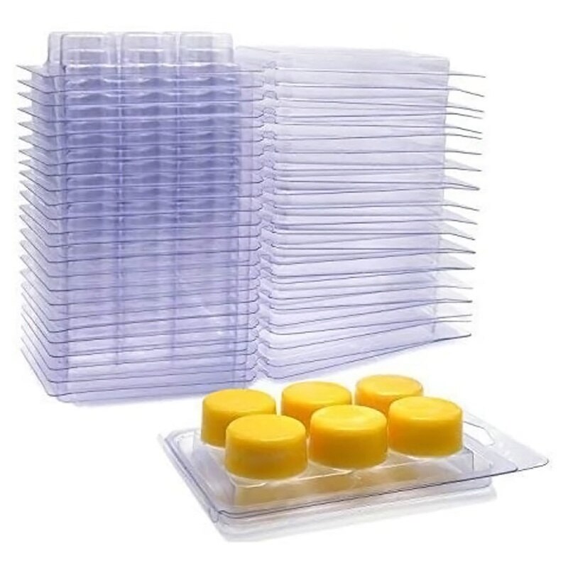 1PC 6 Zelle PVC Runde transparent Muschelschalen Kunststoff Wachs Schmelzen Verpackung Kasten Klar Für Wickless Duft Kerzen Kasten