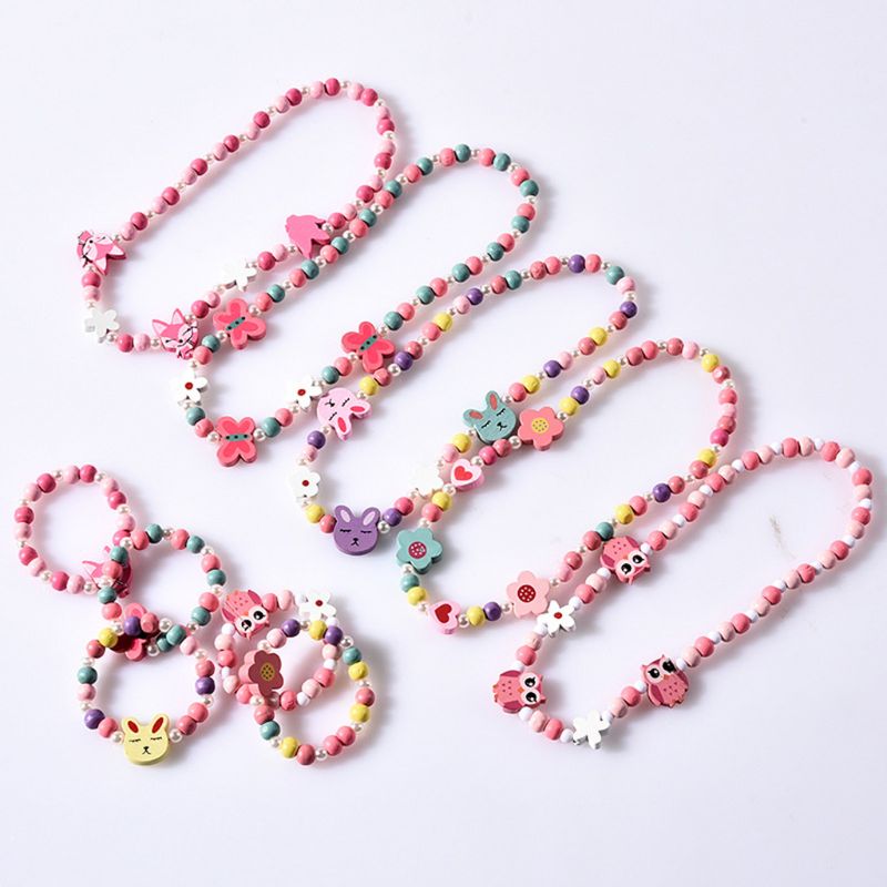 1 sæt børn børn mix farve træperler halskæde armbånd piger prinsesse smykker