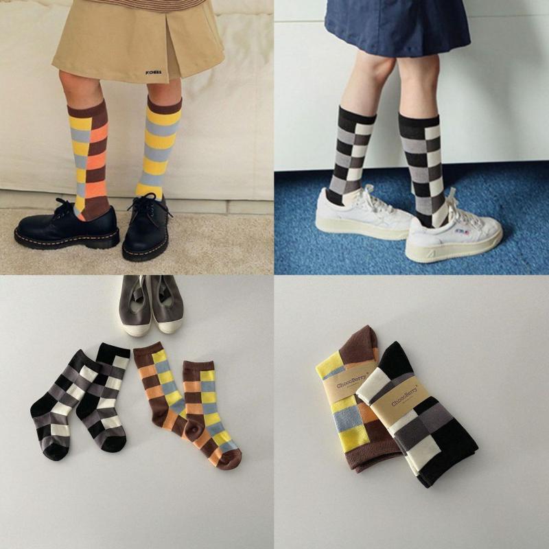 1 Pair Cotton Hip Hop Women Socks Korea Geometric Novelty Girl Plaid Lady Happy Skating Checkerboard Funny Socks