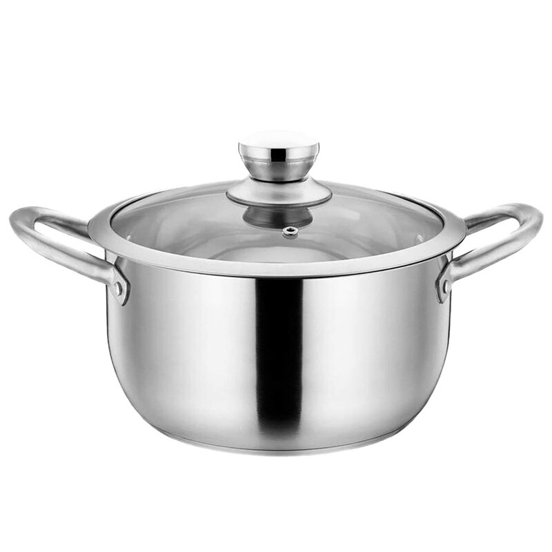 Stainless Steel 2-Piece Stock Pot with Tempered Glass Lid and Double Handles - Easy to Clean and Dishwasher Safe: Default Title