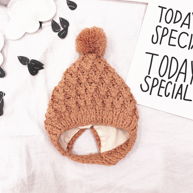 estilo niños sombrero de lana pequeña bola niños gorros tejidos 5 colores niña invierno accesorios gancho flor bebés todo fósforo Cap: caramel