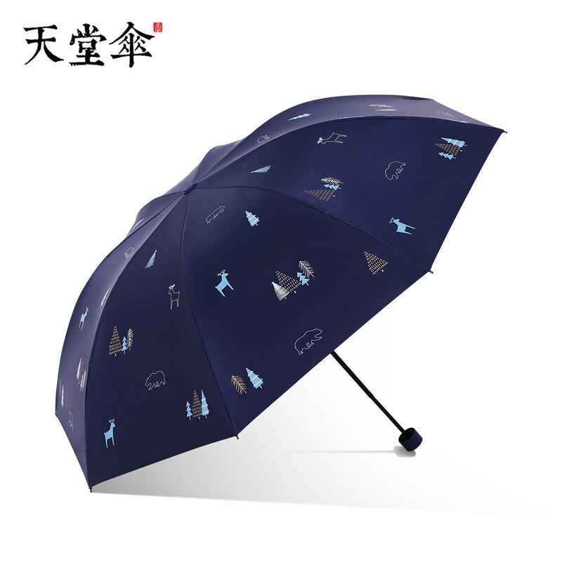 Paradise Umbrella Products Hipster Women's Three Vinyl Folding Parasol UV-Protection Rain Or Shine Dual Purpose Parasol: Dark Blue