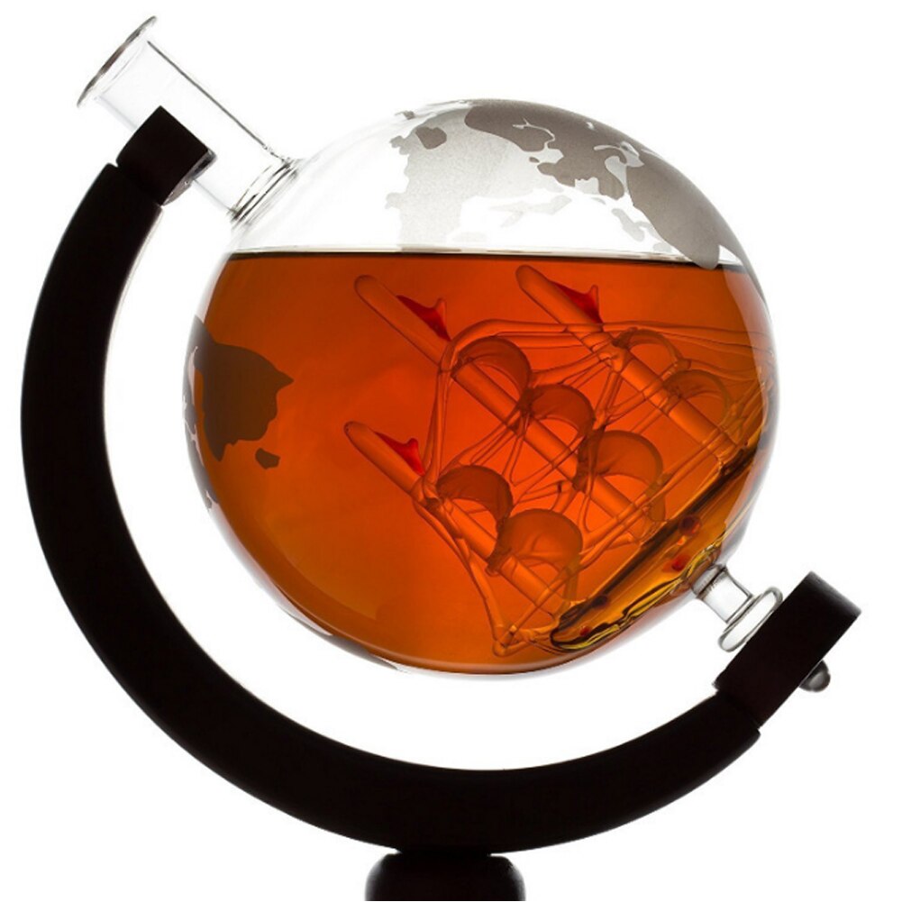 Decantador con de globo grabado, 850ml, para vino y whisky, con marco de madera, para Bar en casa, SLC88