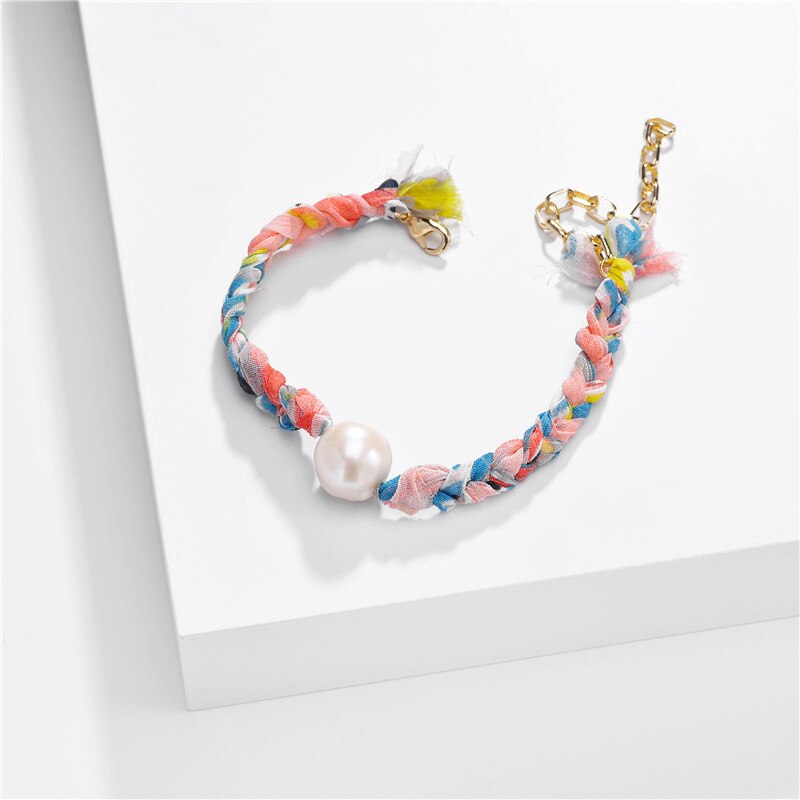 Lente Zomer Sieraden Kleurrijke Stof Armband Zoetwater Parel Armbanden Voor Vrouwen: Default Title