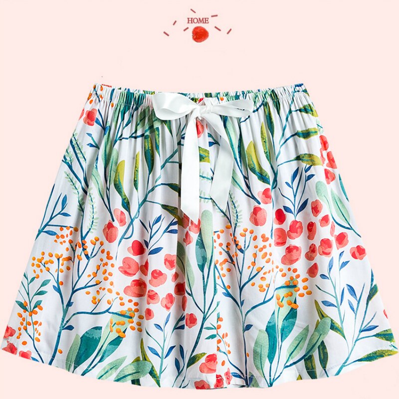 Pantalon court imprimé avec nœud pour femme, bas de nuit, Style japonais, loisirs, taille élastique, frais, respirant, vêtements de nuit doux, tendance, été