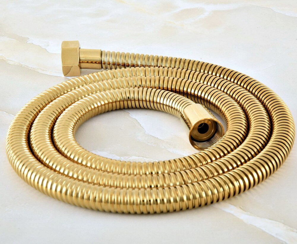 Brushed Nickel 150cm G1/2 Shower Hose Bathroom Accessories Brass Flexible Hose bath contect hand shower Nzh03: Gold Color Brass