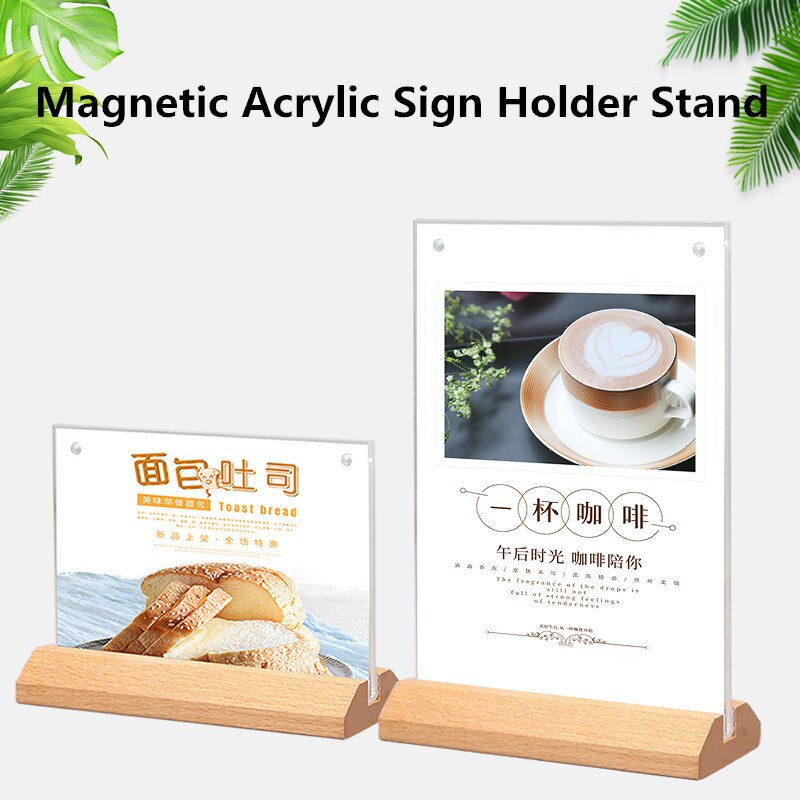 A5 Magnetic Acrylic Sign Holder Cardboard Display Stand Store Advertising Wooden Poster Frame Paper Photo Frame