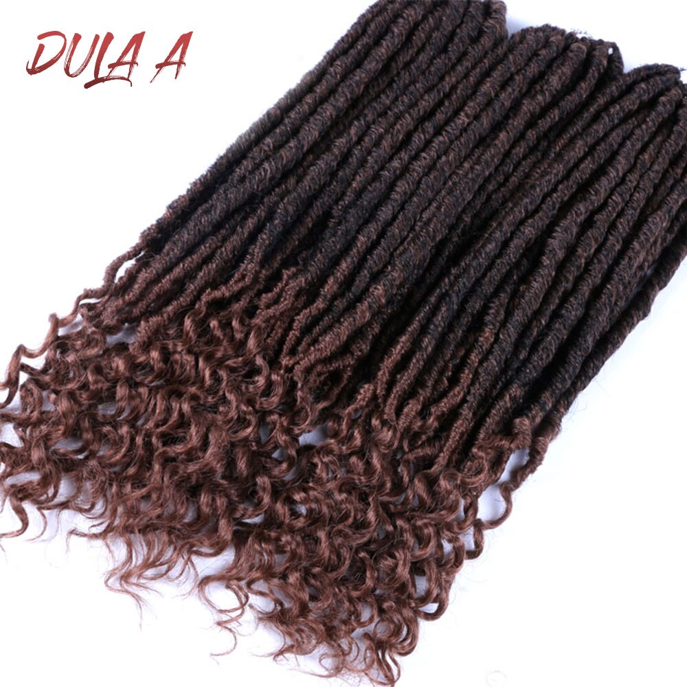 Dula A 20" Goddess Straight Faux Locs with Curly Ends 24Strands/pack Color Soft Black Synthetic Crochet Braids Hair Extensions