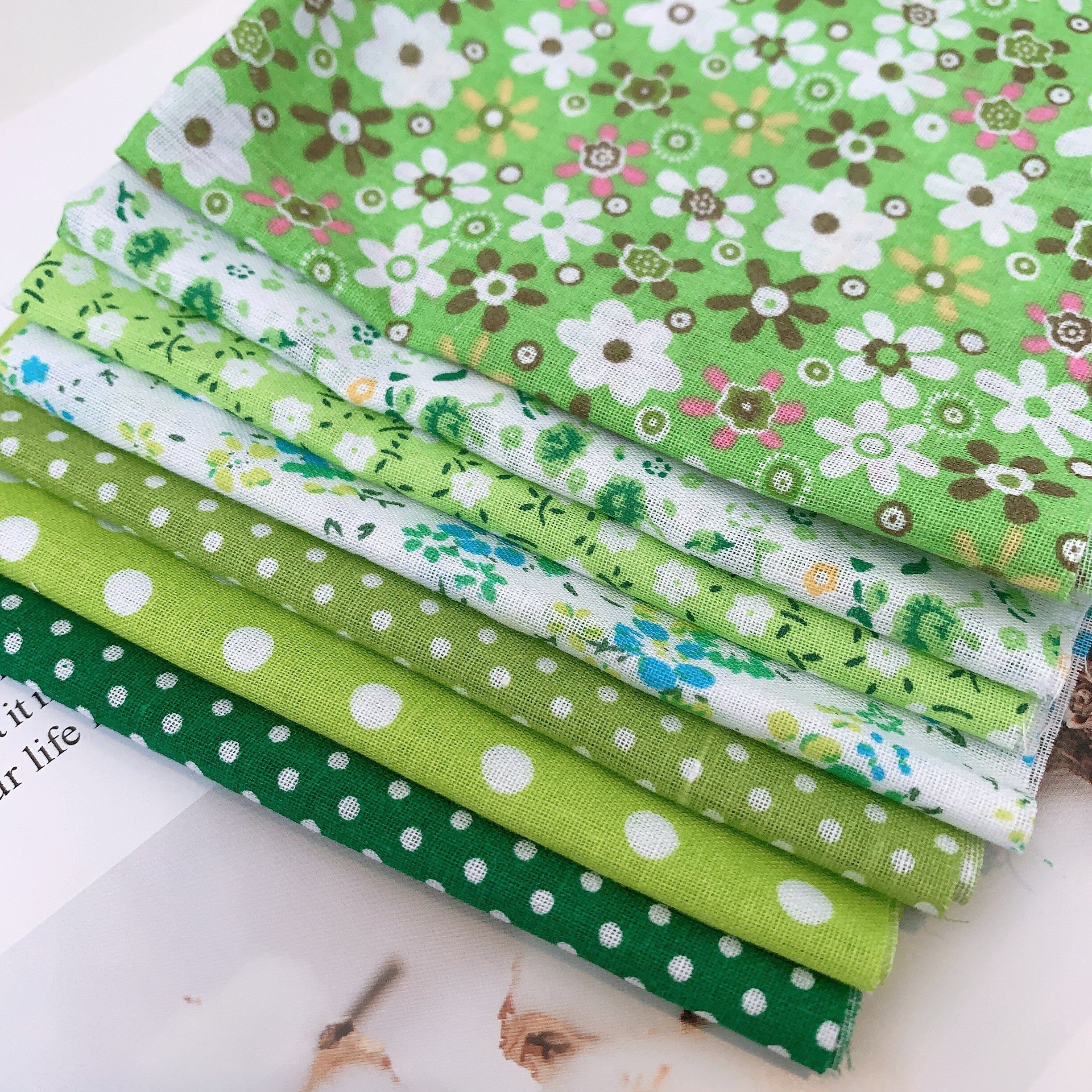 7 pièces 50cm X48cm plaine mince Patchwork coton tissu série florale bleu charme quarts paquet couture