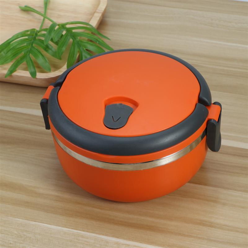 One Tier Stainless Steel Thermal Insulated Lunch Box Lock Container Food Storage Boxes (Orange)