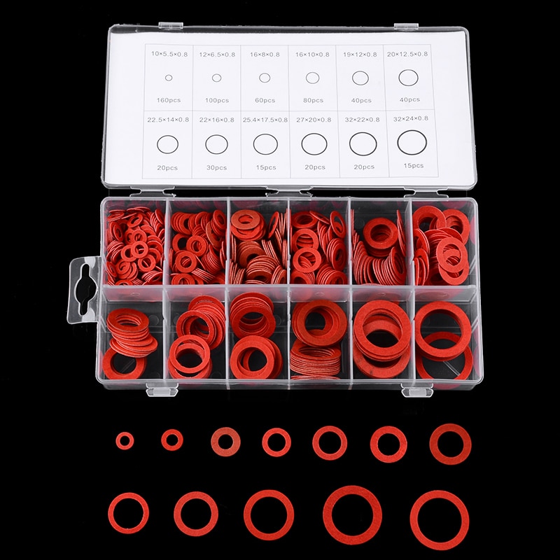 600pcs 12 Sizes Red Steel Paper Fiber Flat Washer Kit Insulation Washer Gasket Nut &amp; Bolt Set Flat Ring Seal Assortment Kit