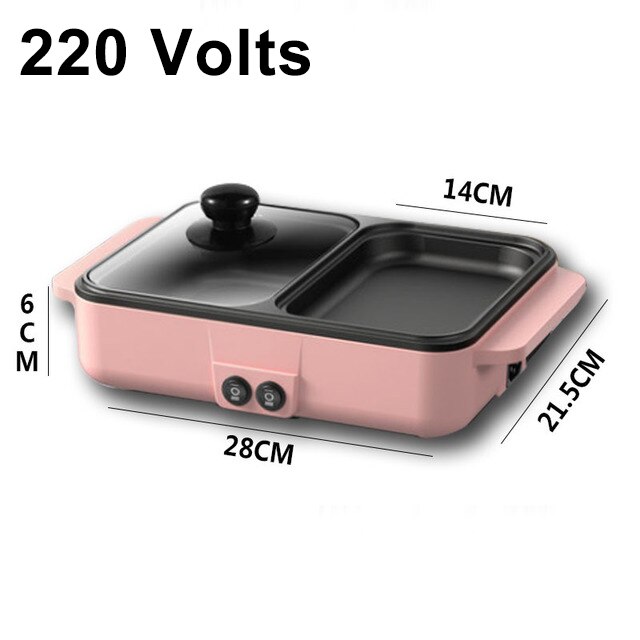 Multifunction Electric Cooker Mini Hotpot Barbecue Grill Griddle Egg Omelette Frying Pan Stove Crepe Pancake Pie Baking Roaster: Pink 220V