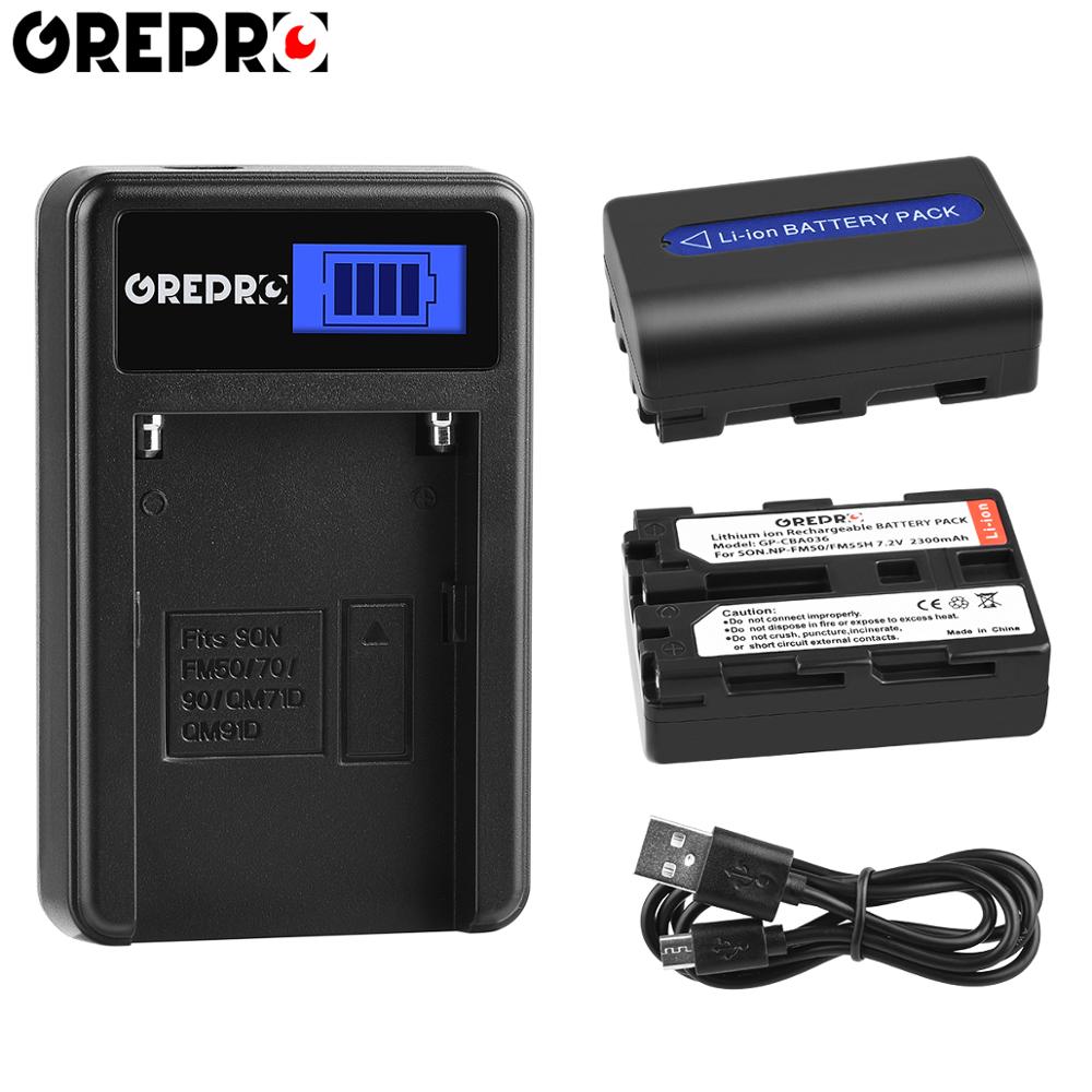 Batería de NP-FM50 para Sony NP, FM50, FM55H, NP-FM55H, NP-FM30, NP-FM50, NP-FM51, NP-FM70, NP-FM71 NP, QM71, QM71D, FM90, 2 uds.: 2B with LCD Charger