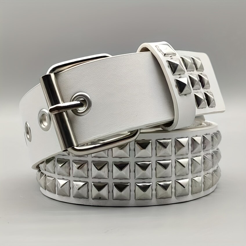 Square Bead Rivet Belt Metal Pyramid Belt Men and Women Punk Hardware Jeans Belt Y2K Belt Belt Women's Belt: WHITE