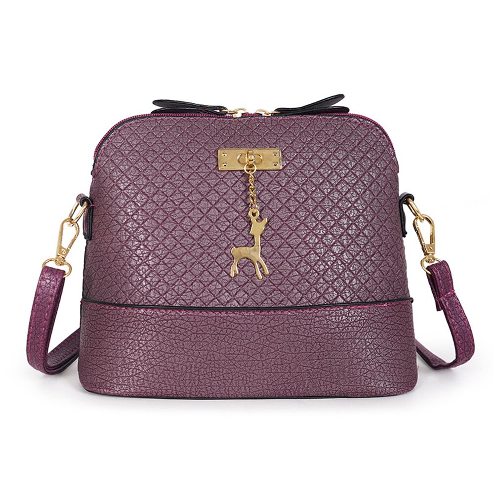 PU Leather Women Shoulder Bags Female Purse Deer Pendant Handbags Girl Mini Crossbody Bags Vintage Small Mini Flap Bolsos: dark purple