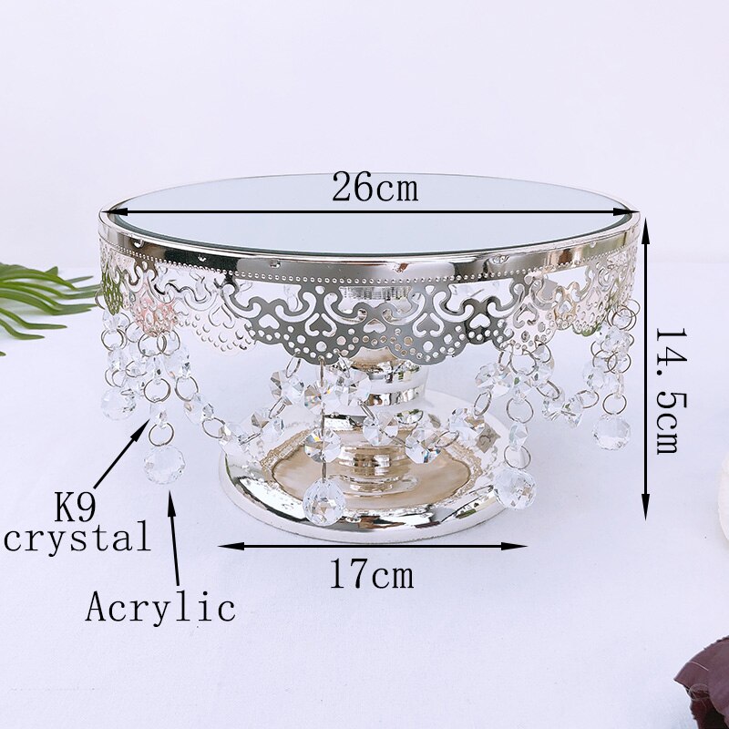 Sølv rund spejl bakke krystal kant tallerken cupcake/ makeup modtage palle 10 tommer hjemme dekoration kage bord dekoration