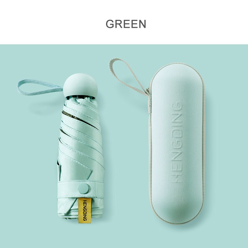 Miniparaguas para mujer, sombrilla de bolsillo a prueba de viento, colorida, Anti UV de lluvia, protección solar, 6K, pequeña: green