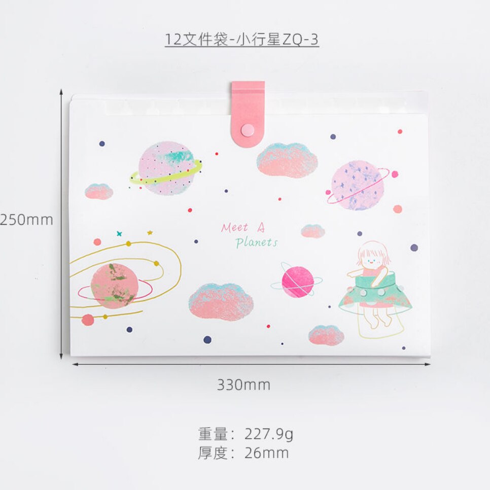 Cute Planet Plastic Portable File Folder Extension Receipt File Sorting Organizer Office Storage Bag Folders Filing Products: 12 into-3