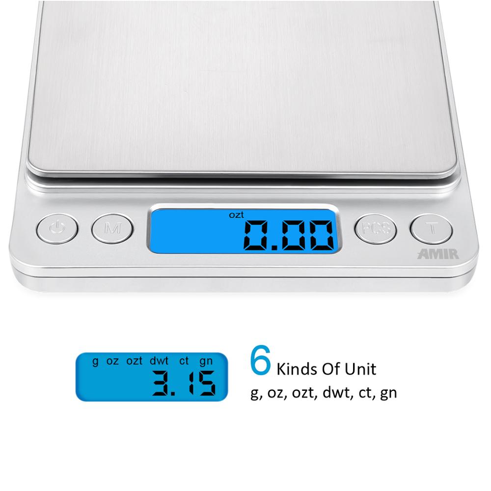 AMIR Digital Kitchen Scale Mini Pocket Stainless Steel Food Baking Scale 500g/0.01g LCD Display Electronic Kitchen Scales