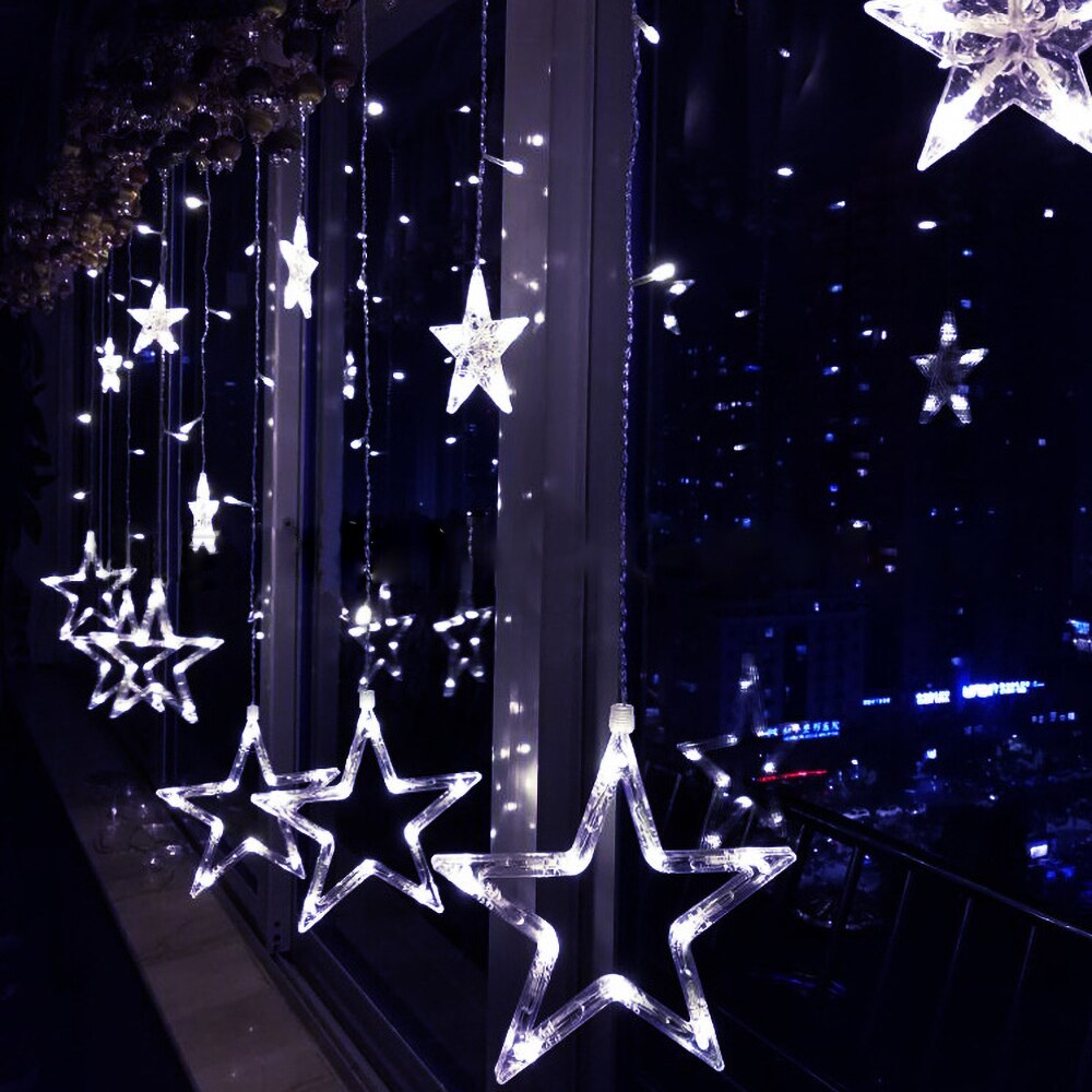 220V Curtain LED String Light Fairy Icicle 2.5M Star Christmas Garland Wedding Party Window Outdoor Year Decorat Light: 2.5M Cold White