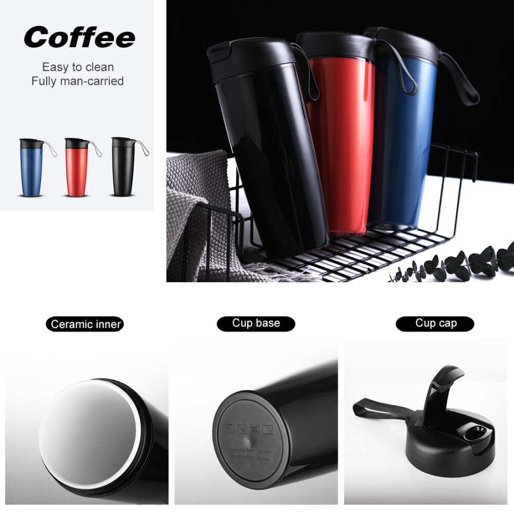 560ml Thermal Coffee Mug Ceramic Inside Insulated Travel Mug Thermos Coffee Tumbler Vacuum Flask Stainless Steel Tumbler Cups