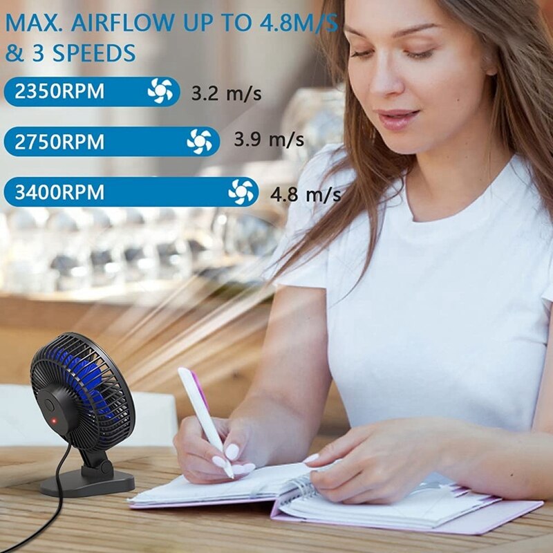 OPOLAR Portable Fan USB Desk Fan Small Mini Quiet Desktop Fan For Office Home Bedroom,3 Speeds Powerful Airflow, Whisper Quiet
