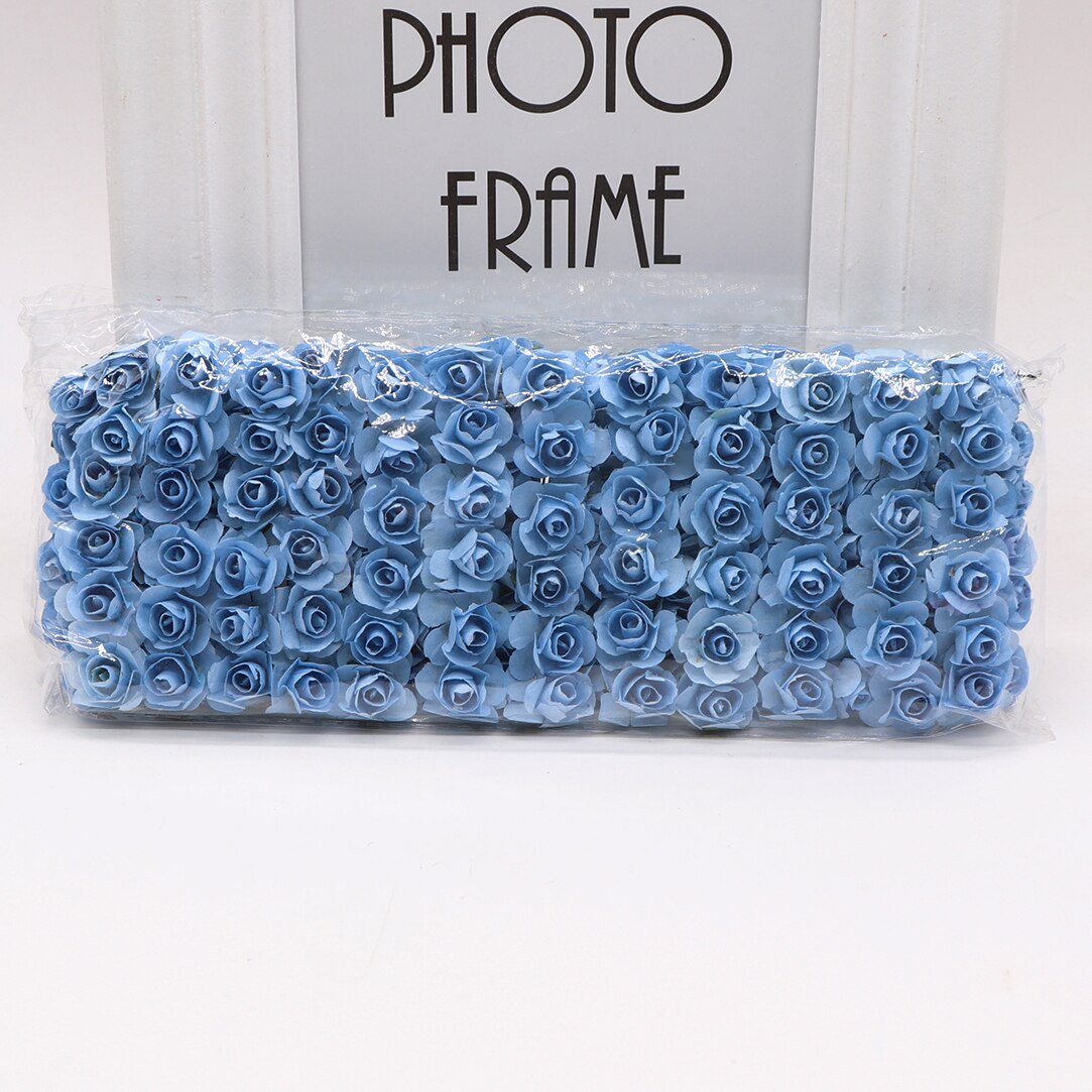 144pcs 1.5cm Mini Artificial Mini Paper Rose Bouquet DIY Wreath Scrapbook Wedding Ornament Artificial Rose Artificial Flower: blue