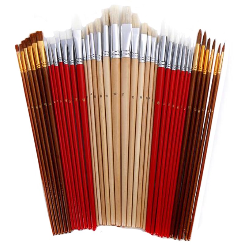 38 stuks Penselen Set Met Canvas Tas Voor Olie Acryl Aquarel Lange Houten Handvat Multifunctionele Borstel Kunst Levert