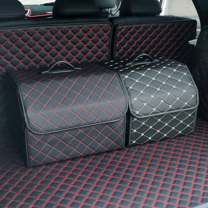 Multipurpose Collapsible Car Trunk Storage Organizer back red line