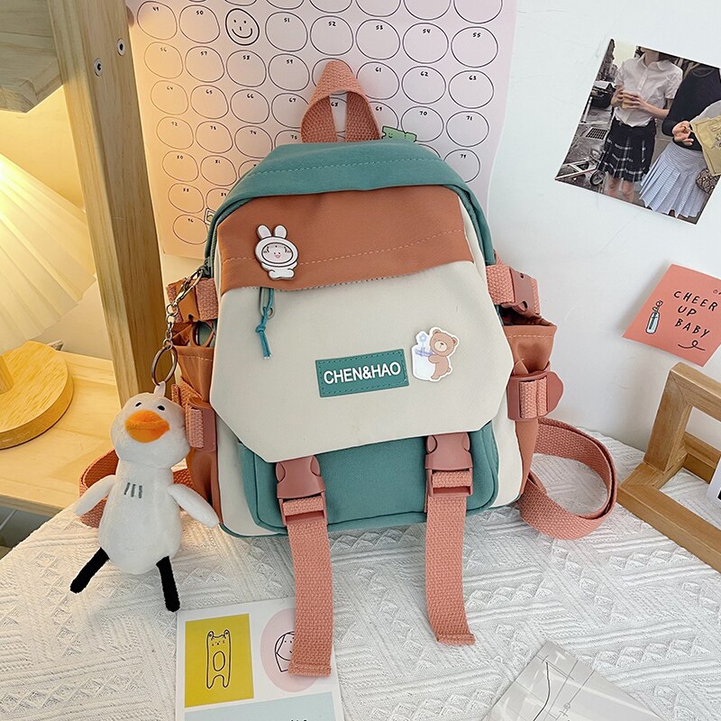 Zaino da donna piccolo zaino da scuola per ragazze impermeabile in nylon moda giapponese casual borsa da ragazza femminile mini: green / Only Backpack