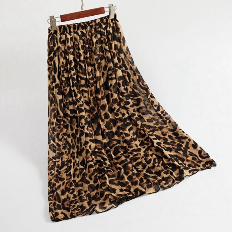 Jupe longue plissée en mousseline de soie pour femmes, motif léopard, style Boho, bleu, rouge, vert, Vintage, ligne a, été, automne