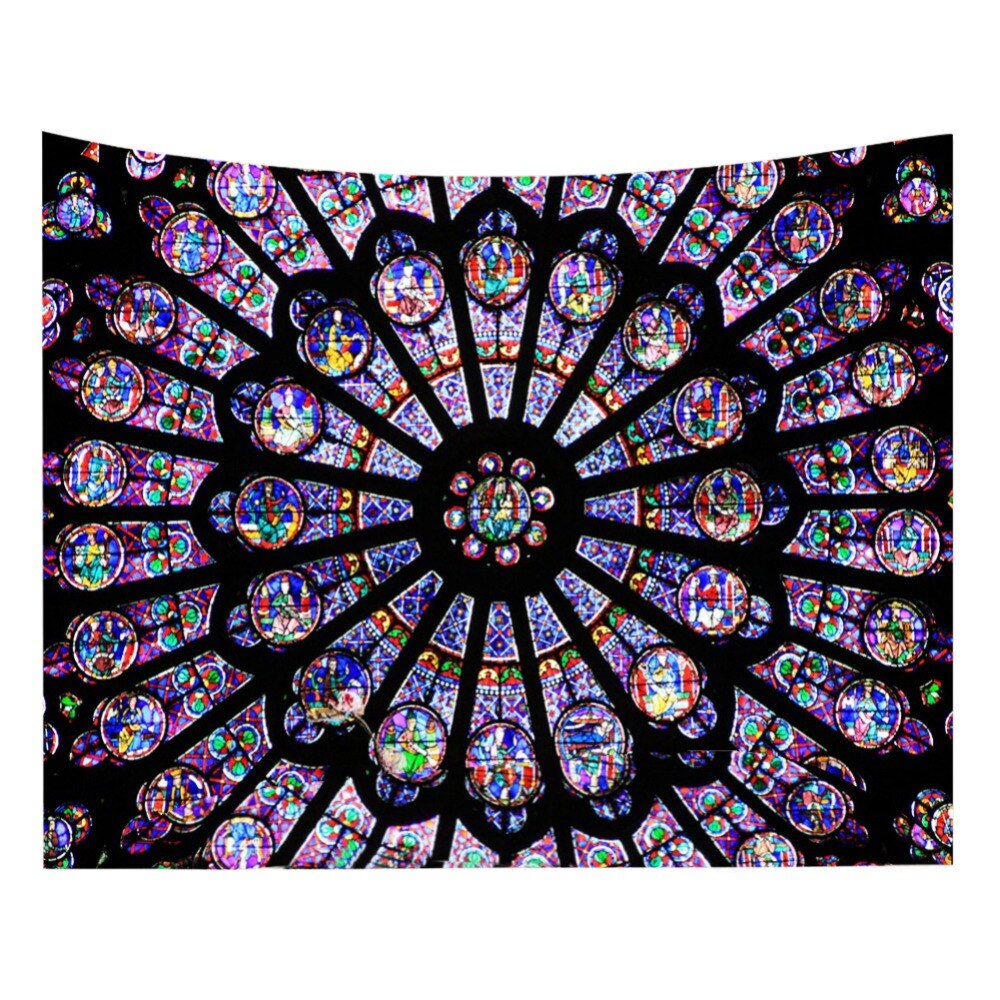 Notre Dame Cathedral In Paris South Rose Window Tapestry Polyester Printed Wall Hanging Decor Art