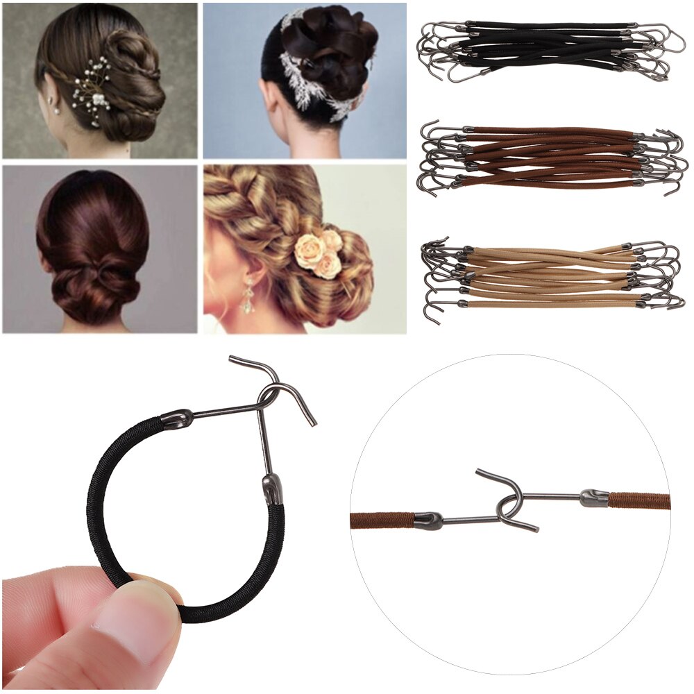 10 Pcs Paardenstaart Houder Vrouwen Elastische Haarbanden Haak Met Gom Dik Krullend Haar Black Apricot Bruin Styling gereedschap