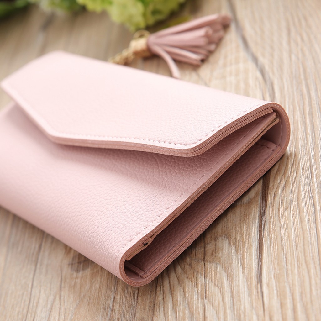 Women's trend solid color long fringed leather simple card bag Fringed long wallet кошелек женский натуральная кожа