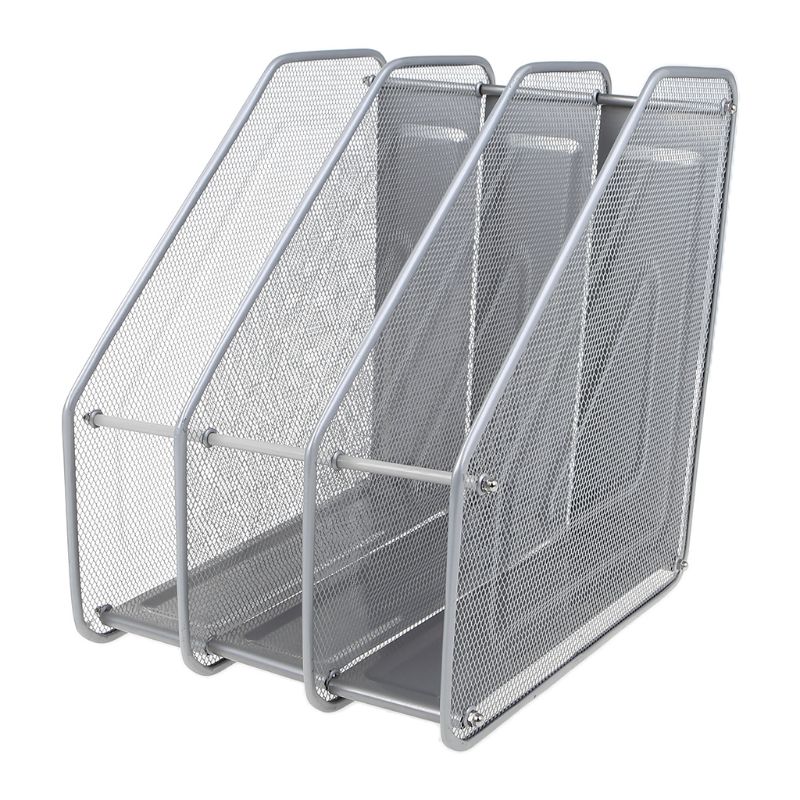 3 Column Metal Mesh Document Rack File Holder Letter Magazine Newspaper Tray for Home Office Desk Organizer Supplies: Silver