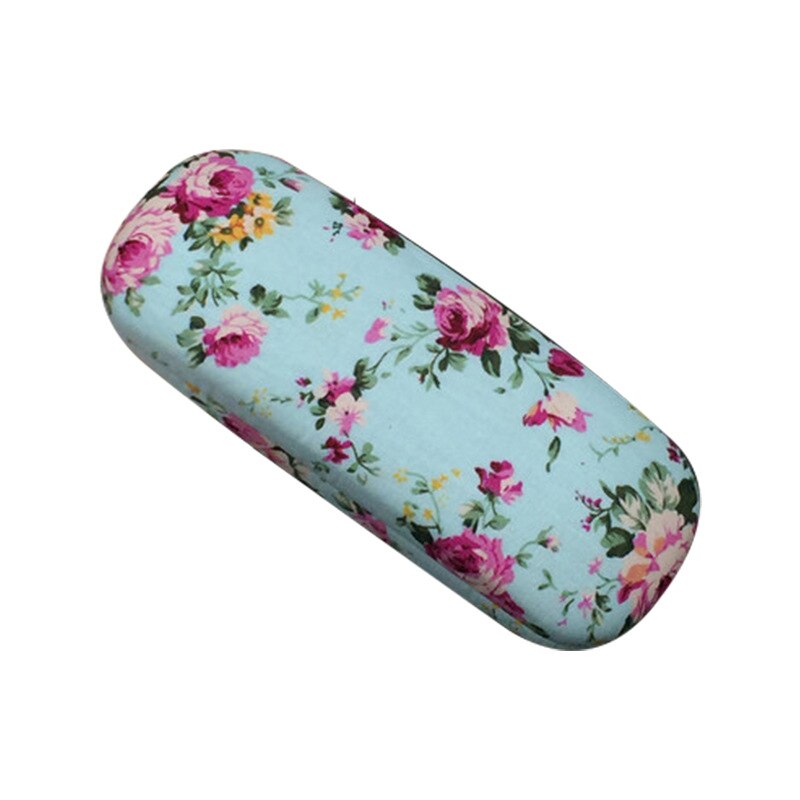 Iboode retro blomtryck läsglasögon fodral box dam hårt blommönster glasögon förvaringsfodral hållare kvinnlig organisatör: Stor blomma blå