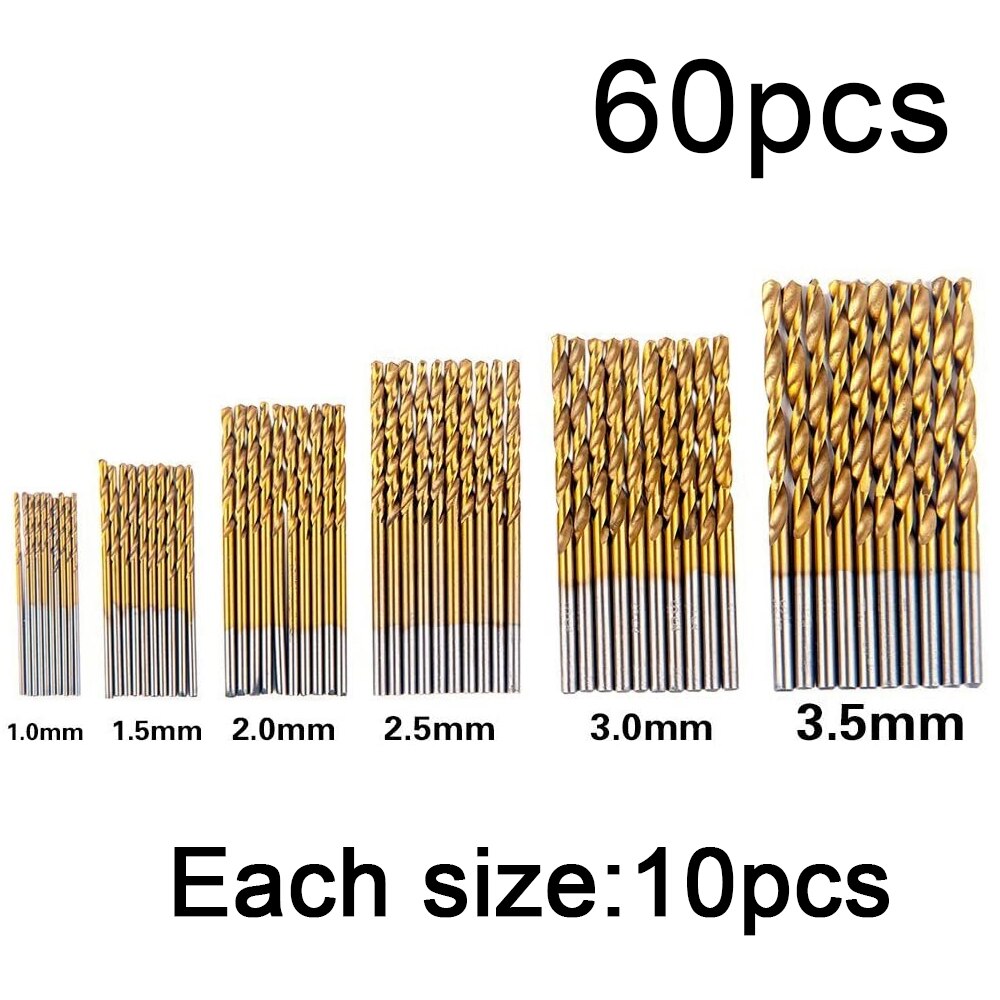 99PCS Titanium HSS Drill Bits 1.5mm-10mm Coated Stainless Steel HSS High Speed Drill Bit Set for Electrical Dril Home Building: 60PCS