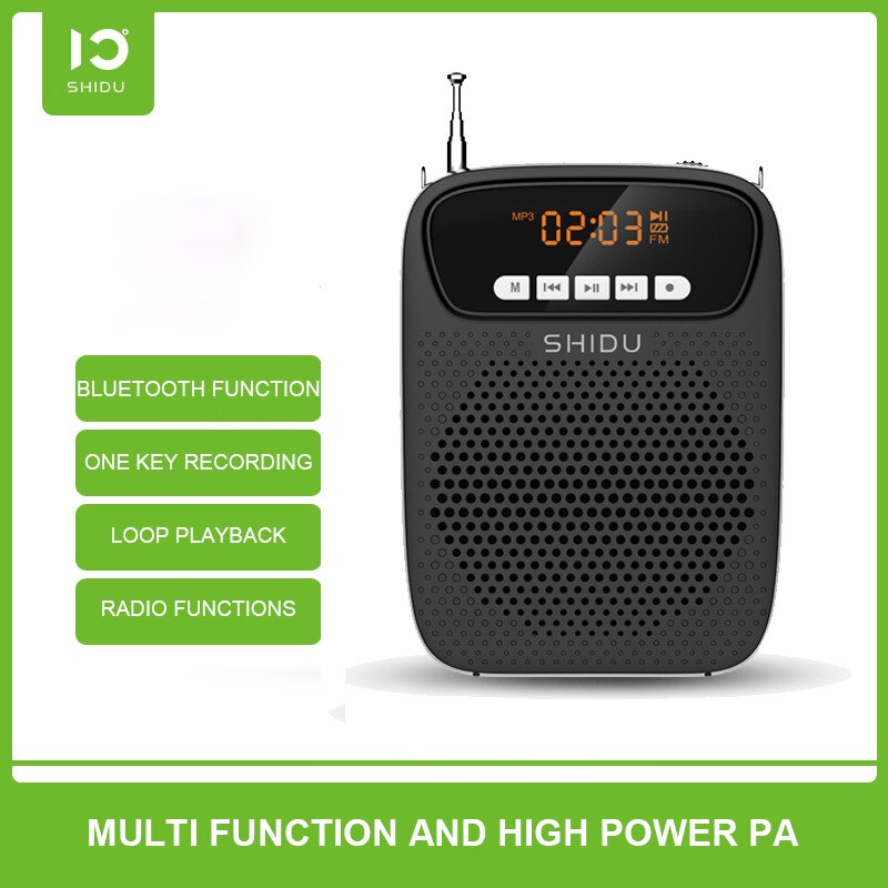 Portable Bluetooth Voice Amplifier Mini FM Radio 15W Megaphone with Mic Belt LED Screen Support AUX U Disk USB TF Card