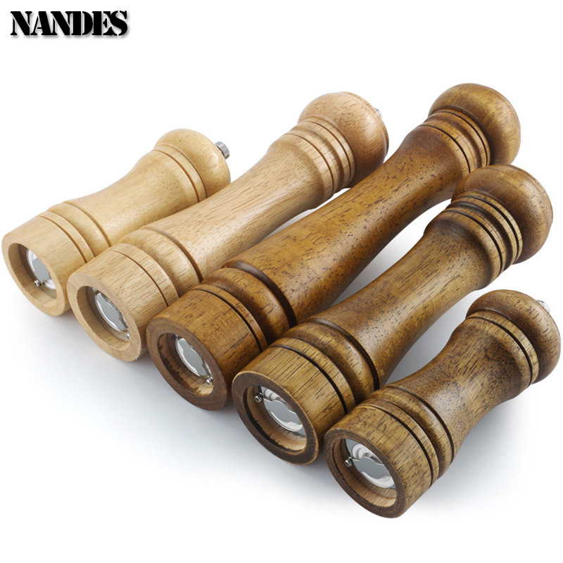 Moedor de sal e pimenta de madeira de 5/8/10 polegadas, moinho de especiarias de madeira maciça com moedor de cerâmica forte ajustável, ferramentas de cozinha