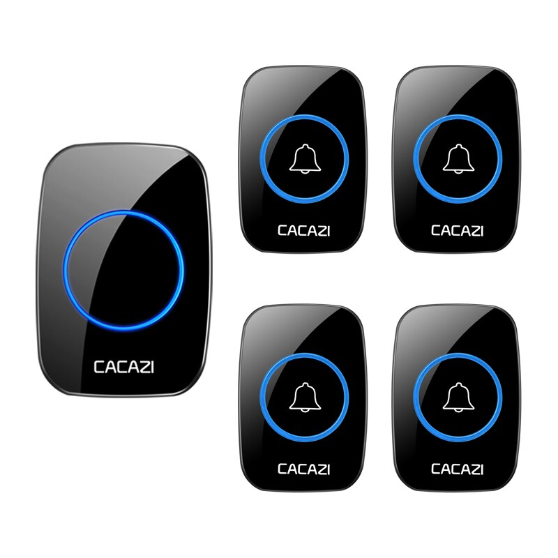 CACAZI 5 levels 36 Chimes 110DB 300M Remote Wireless Doorbell Waterproof LED Light Door Bell Battery powered Smart Door Bell: black 4TR x 1RE