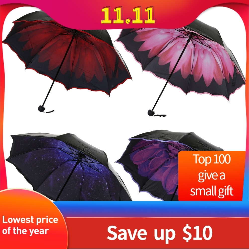 Travel Parasol Folding Rain Windproof Umbrella Double Folding Anti-UV Sun/Rain Umbrella