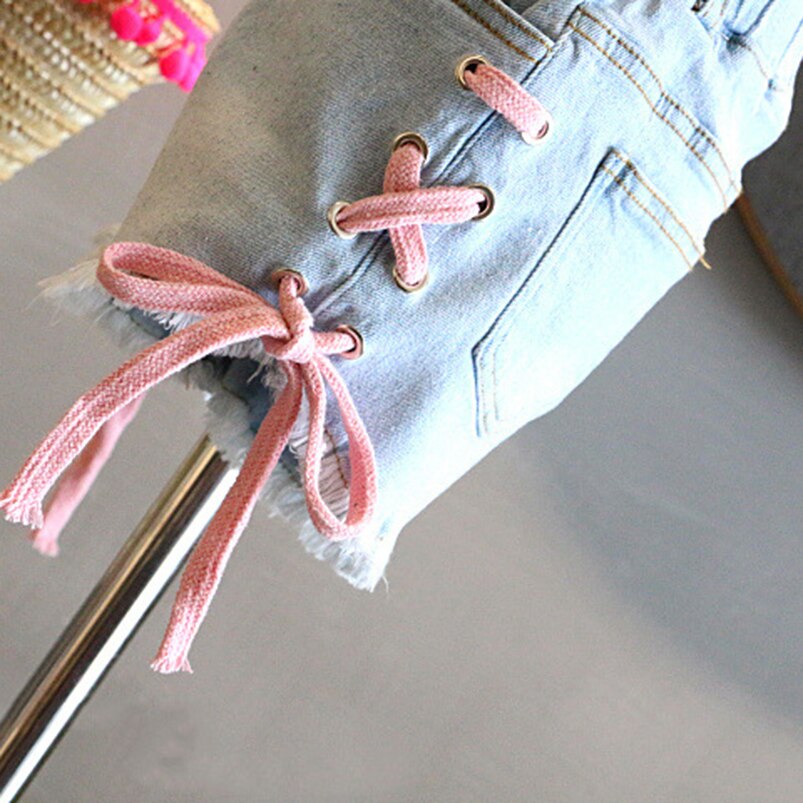 Baby Meisje Jeans Shorts Meisjes Zomer Side Sling Strik Jeans Kinderen Toevallige Denim Broek Kinderen Pocket Korte Broek 2-8Years