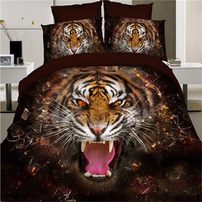 Couvre-lit 4 pièces/ensemble | Vêtements de literie, couverture de lit, drap plat, motif de tigre loup ou de roi, taille large, imprimé 3D, pour adultes: No.1