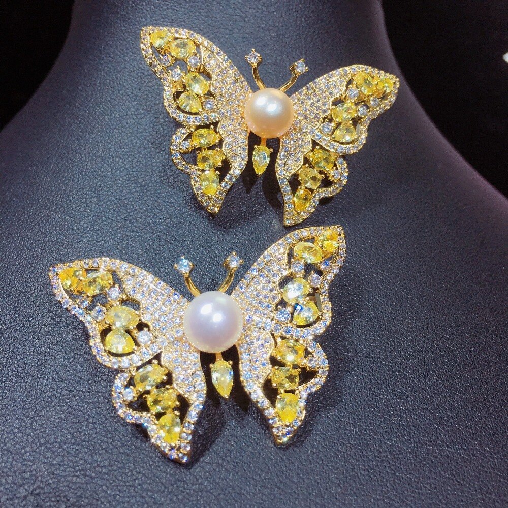 ZHBORUINI Feine Schmuck Natürliche Süßwasser Perle Brosche Jahrgang Schmetterling Brosche Stifte Perle Schmuck Frauen Dekoration