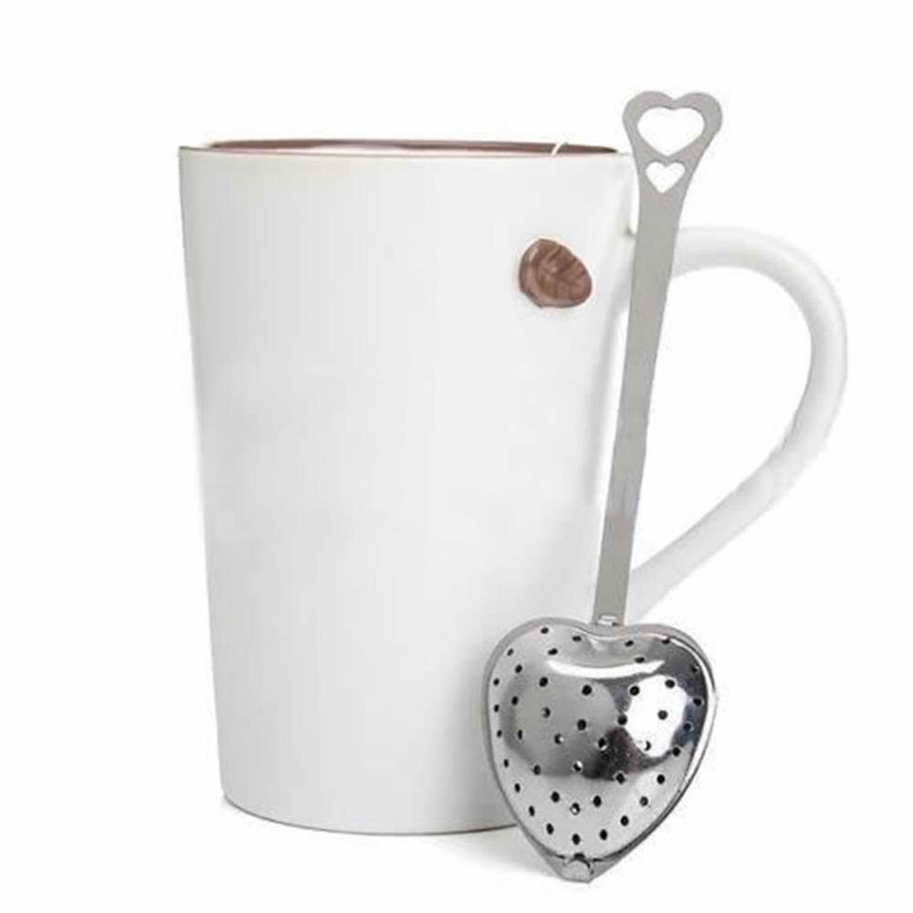 Utensilios de cocina para infusiones en forma de corazón, cuchara de acero inoxidable, colador, mango, filtro de té