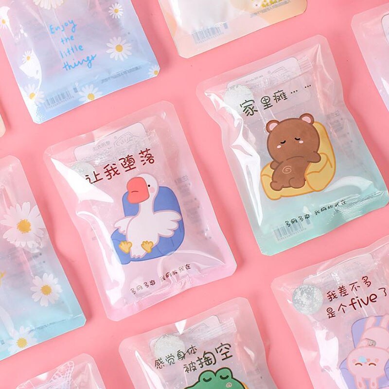 1 Pcs Mini Winter Reusable Gel Hand Warmer Transparent Cute Word Print Instant Heating Pack Warmer Water Bags Color Random